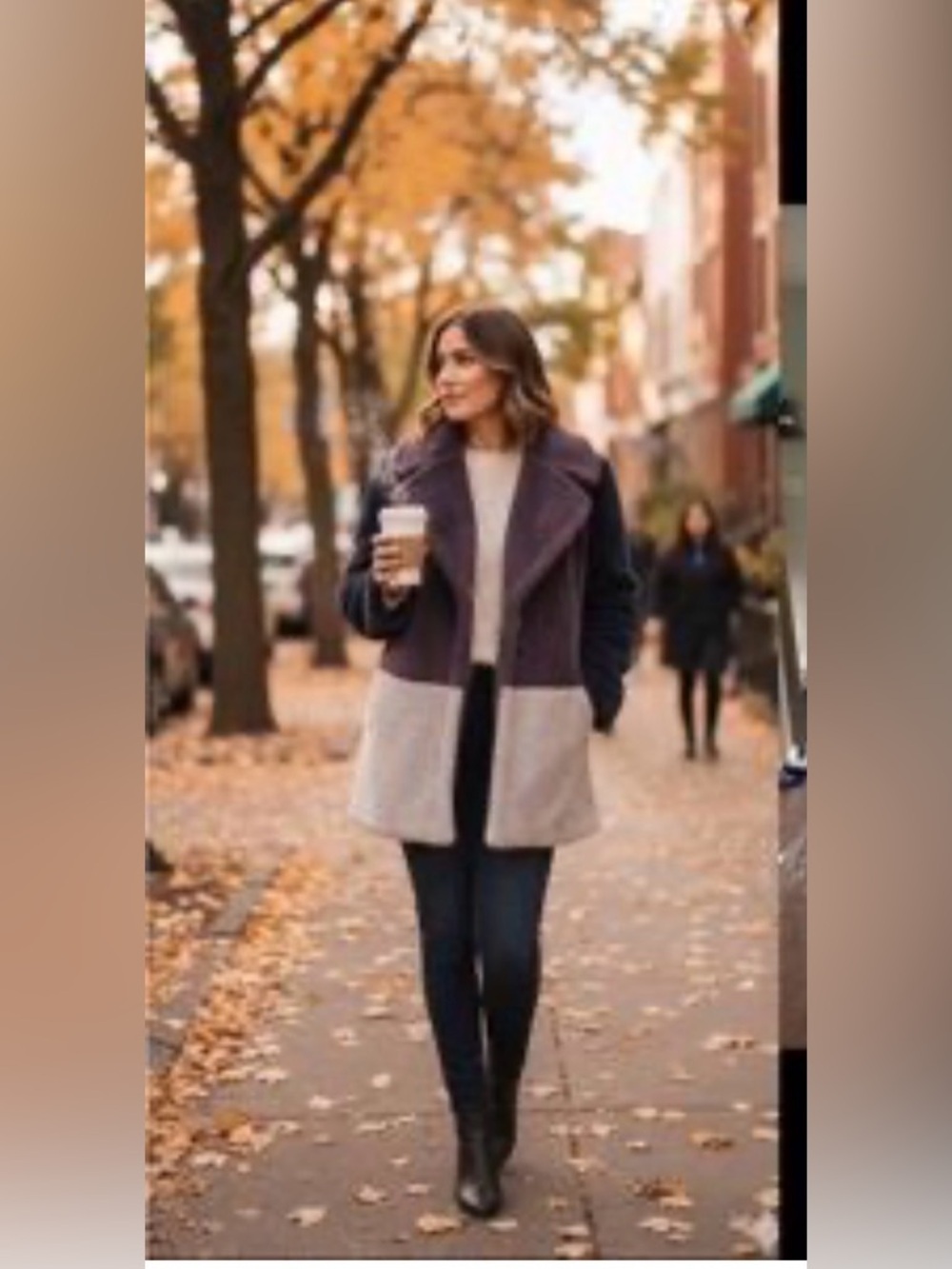 French Connection Faux Fur Colorblock Coat Size Large
